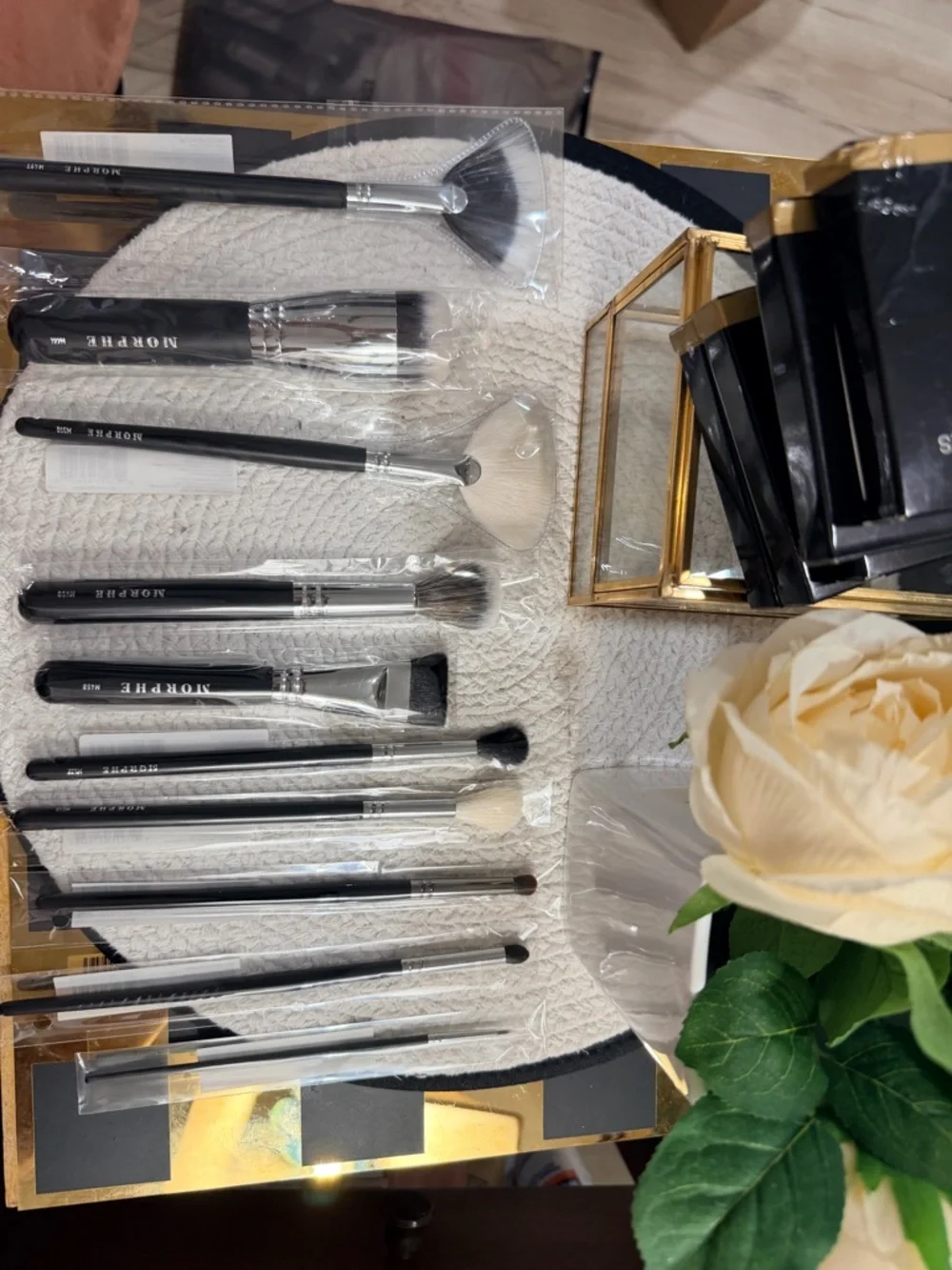 10 Piece Black/Silver Morphe Makeup Brush Set & Lancôme Paris Cosmetic Bag- New✨